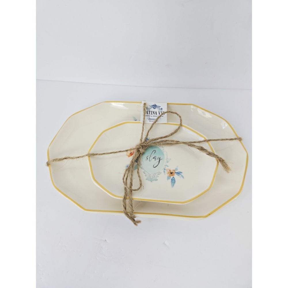 Patina Vie Plate pair Slay makeup dish appetizer trays NEW